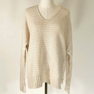 Rachel Zoe Light Tan Waffle V Neck Boho/Festival Sweater w Hoodie Size Small